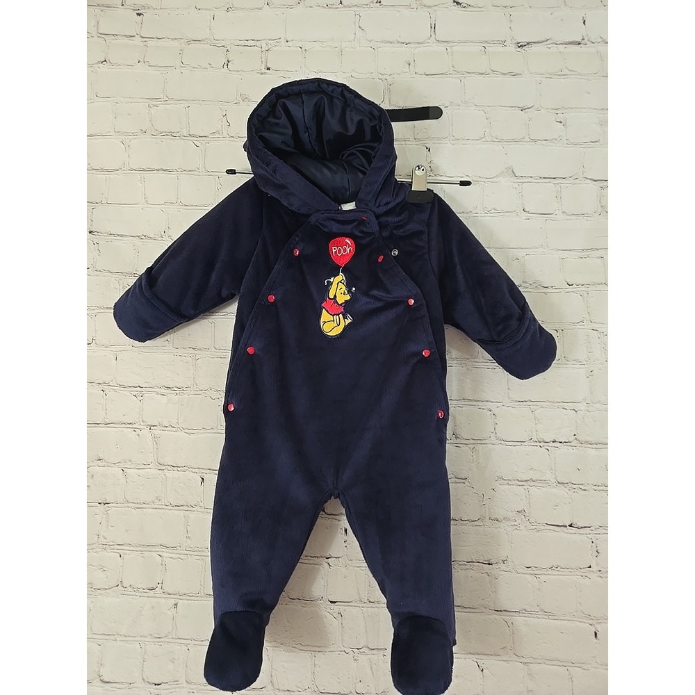 Disney Baby Pooh baby fleece bunting 3-6 months Snowsuit Navy Blue Soft Cozy